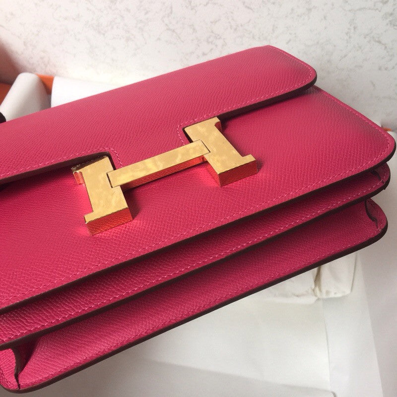 Hermes E5 Rose Tyrien Epsom leather 18cm Gold Hardware