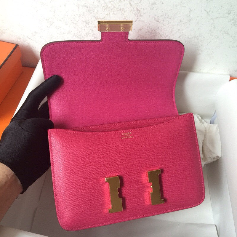 Hermes E5 Rose Tyrien Epsom leather 18cm Gold Hardware