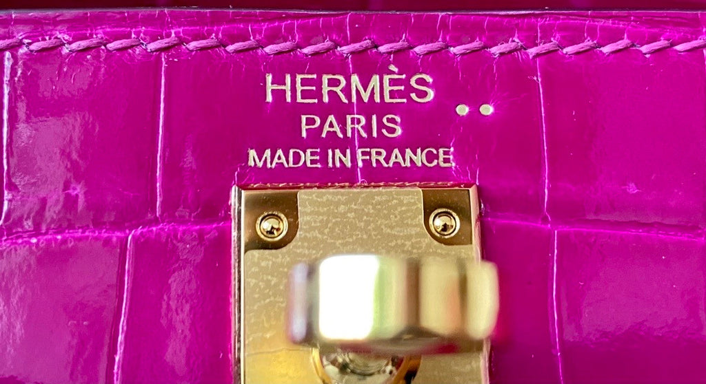 Hermes SHINY ROSE SHEHERAZADE NILOTICUS CROCODILE KELLY 25 WITH GOLD HARDWARE