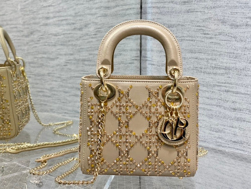 Christian Dior MINI LADY DIOR BAG Metallic Cannage Calfskin with Platinum Beaded Embroidery