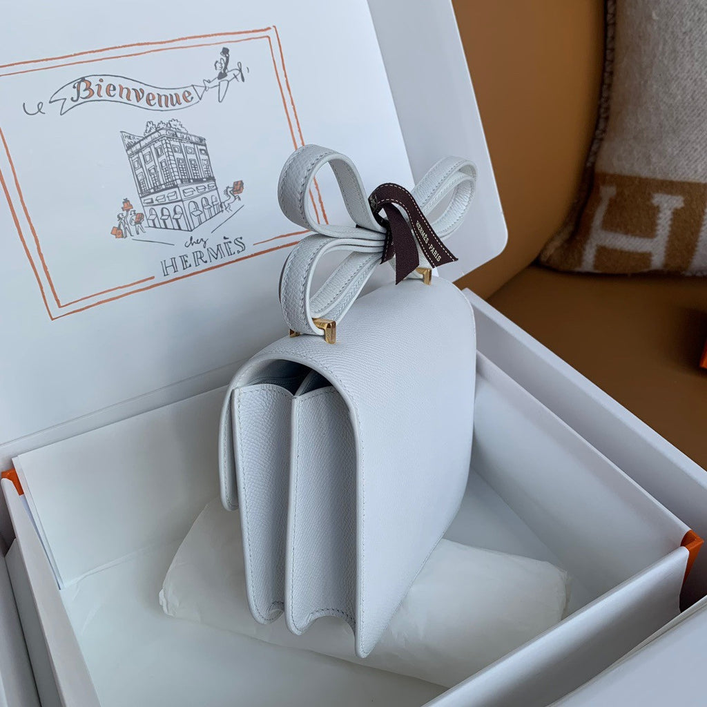Hermes White Constance 19cm Epsom Gold Hardware