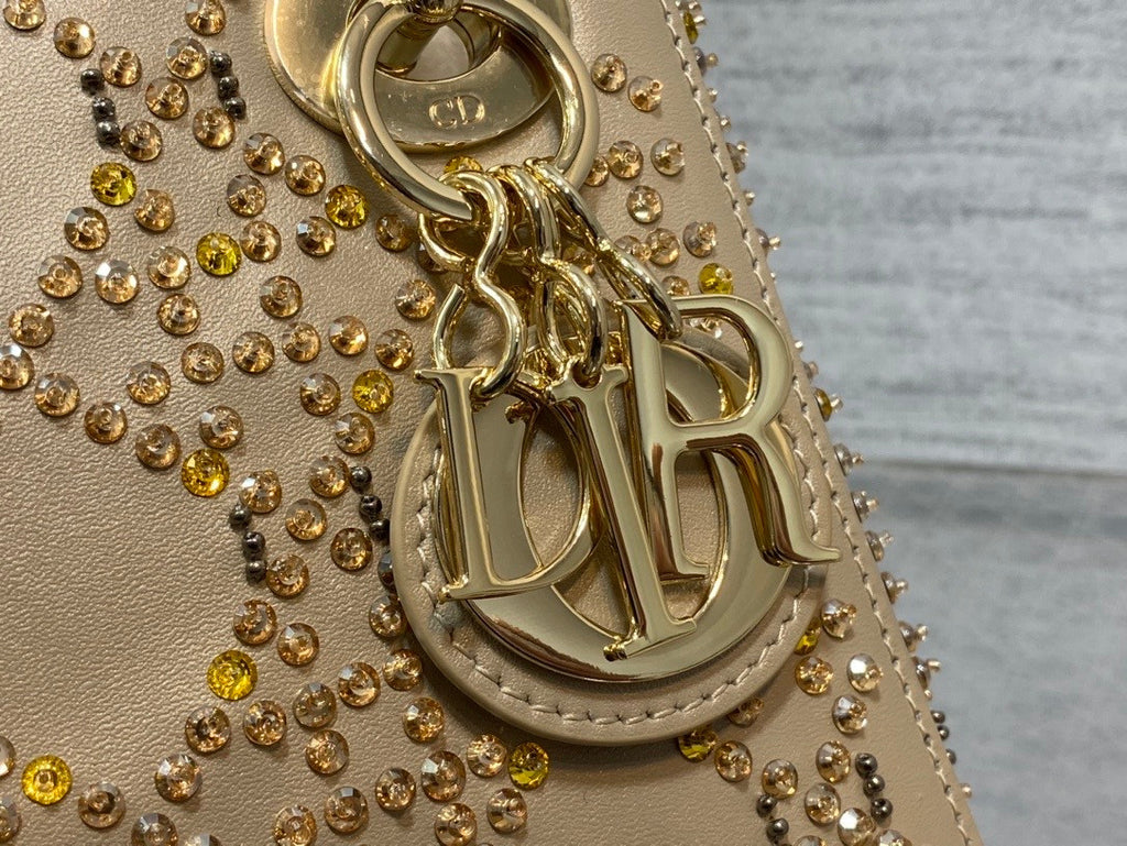 Christian Dior MINI LADY DIOR BAG Metallic Cannage Calfskin with Platinum Beaded Embroidery
