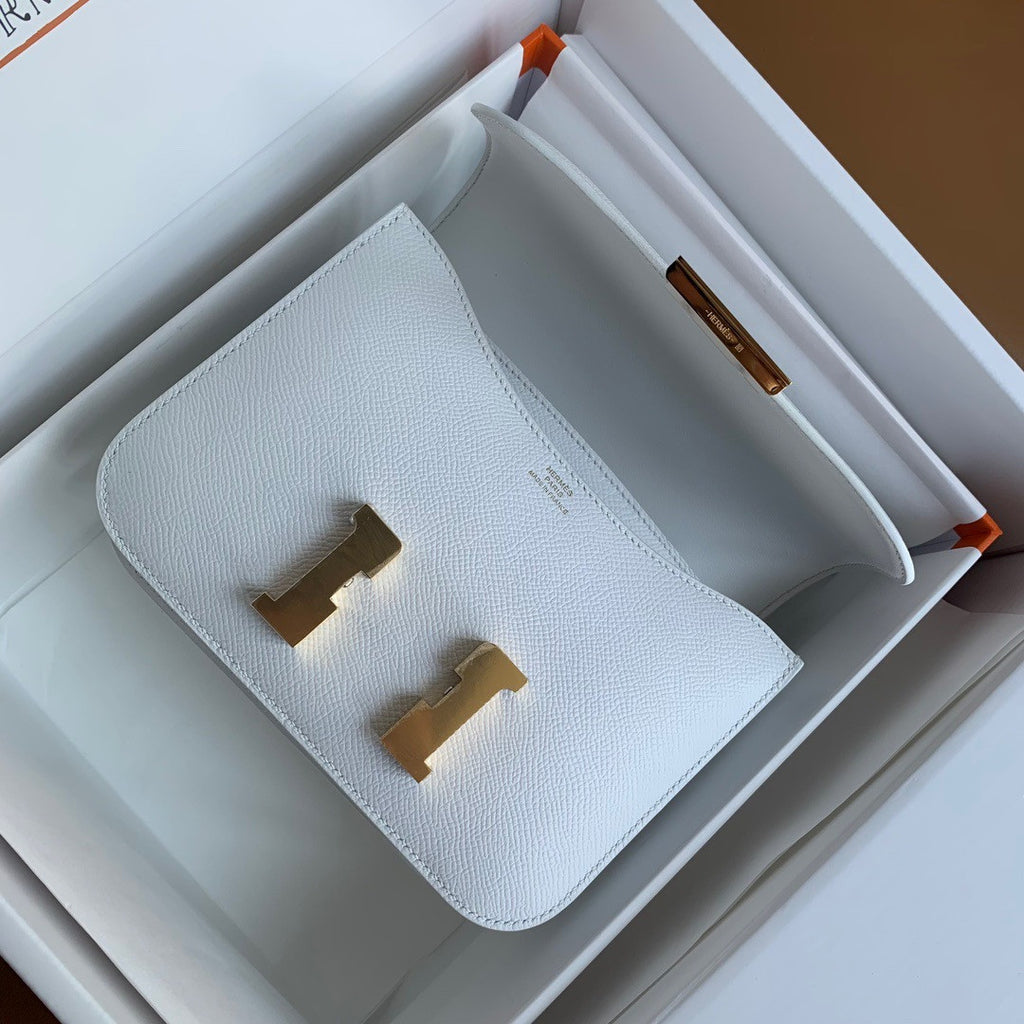 Hermes White Constance 19cm Epsom Gold Hardware