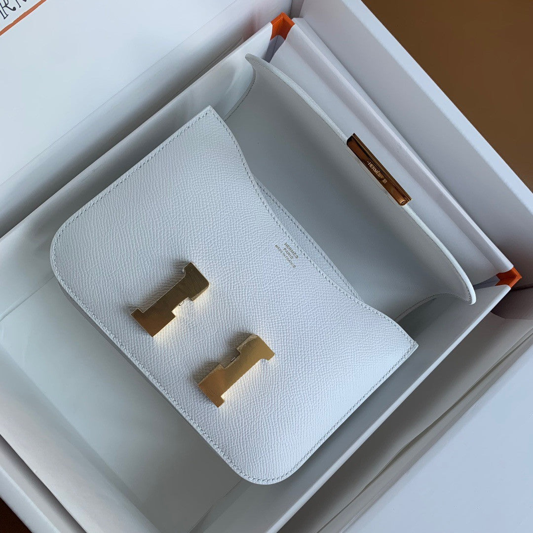 Hermes White Constance 19cm Epsom Gold Hardware