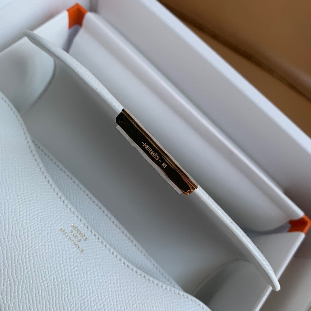 Hermes White Constance 19cm Epsom Gold Hardware