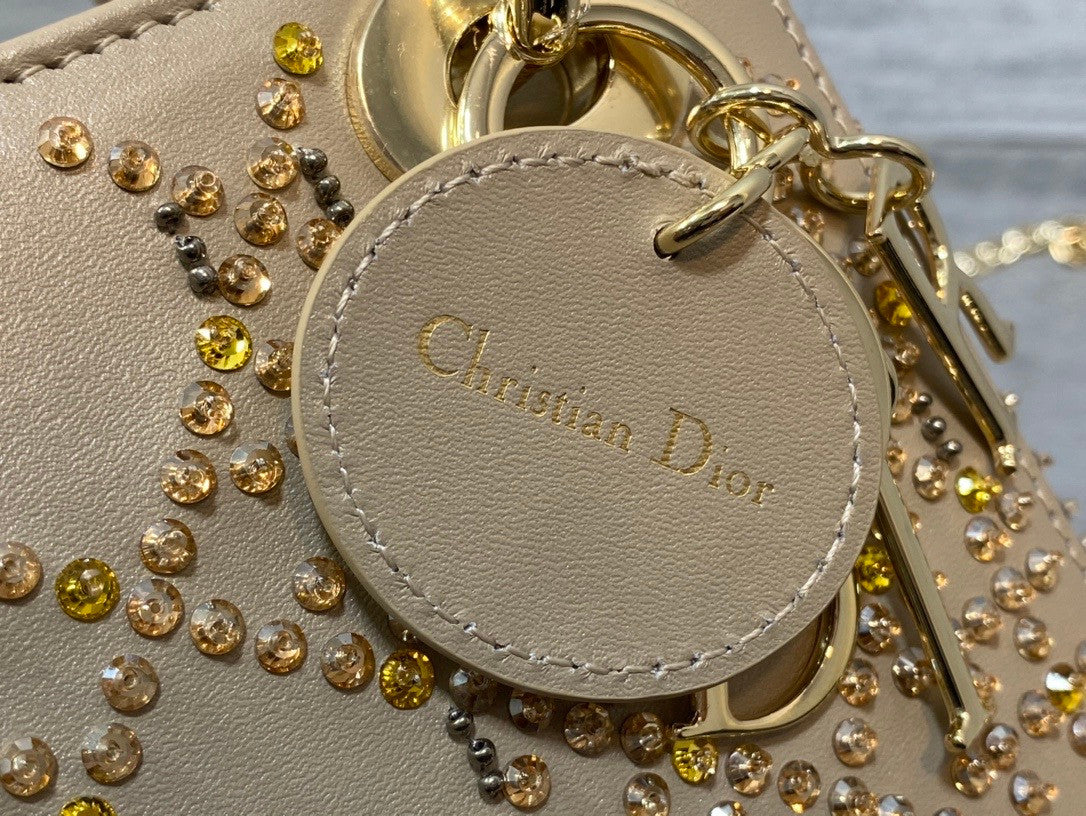 Christian Dior MINI LADY DIOR BAG Metallic Cannage Calfskin with Platinum Beaded Embroidery