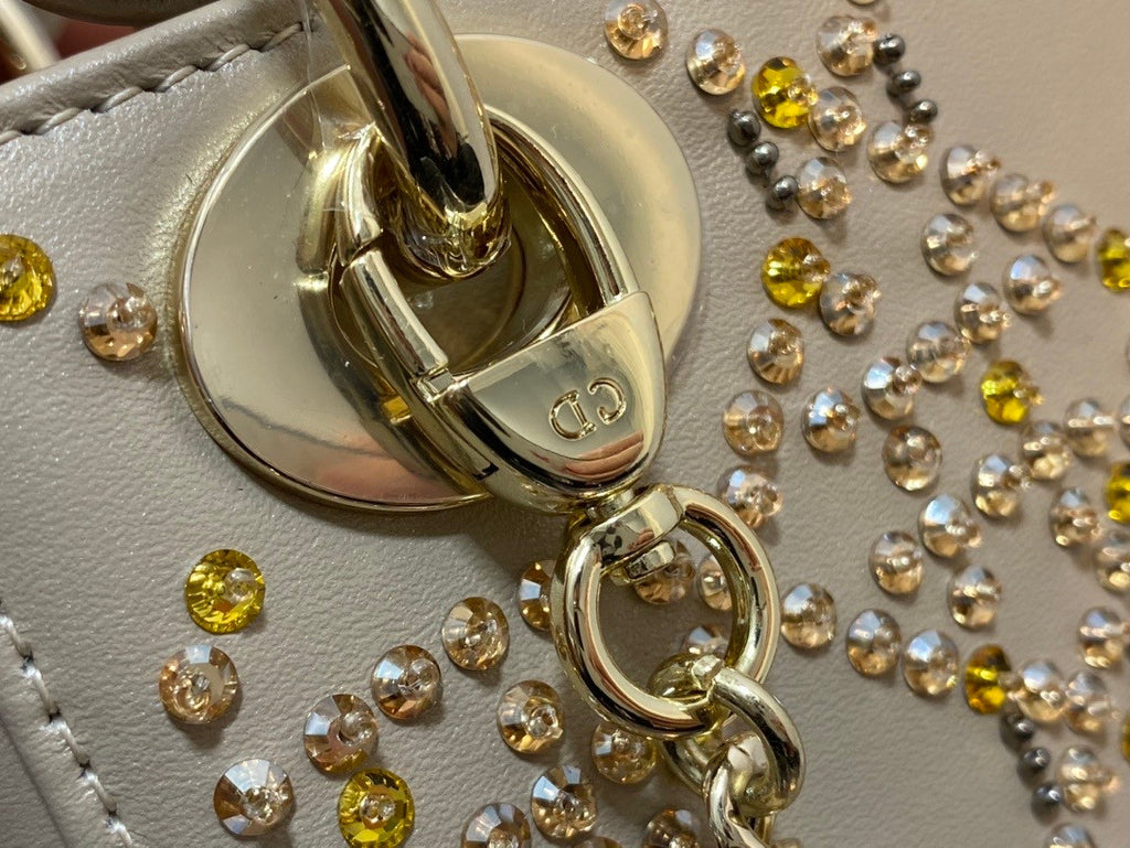 Christian Dior MINI LADY DIOR BAG Metallic Cannage Calfskin with Platinum Beaded Embroidery