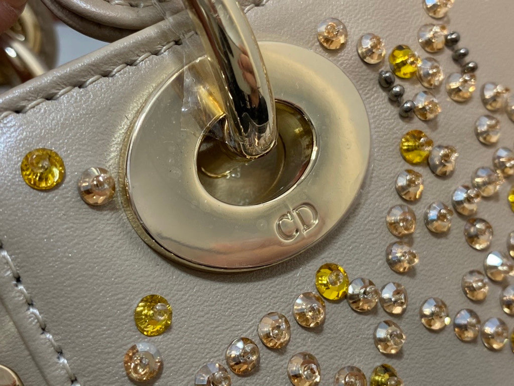 Christian Dior MINI LADY DIOR BAG Metallic Cannage Calfskin with Platinum Beaded Embroidery