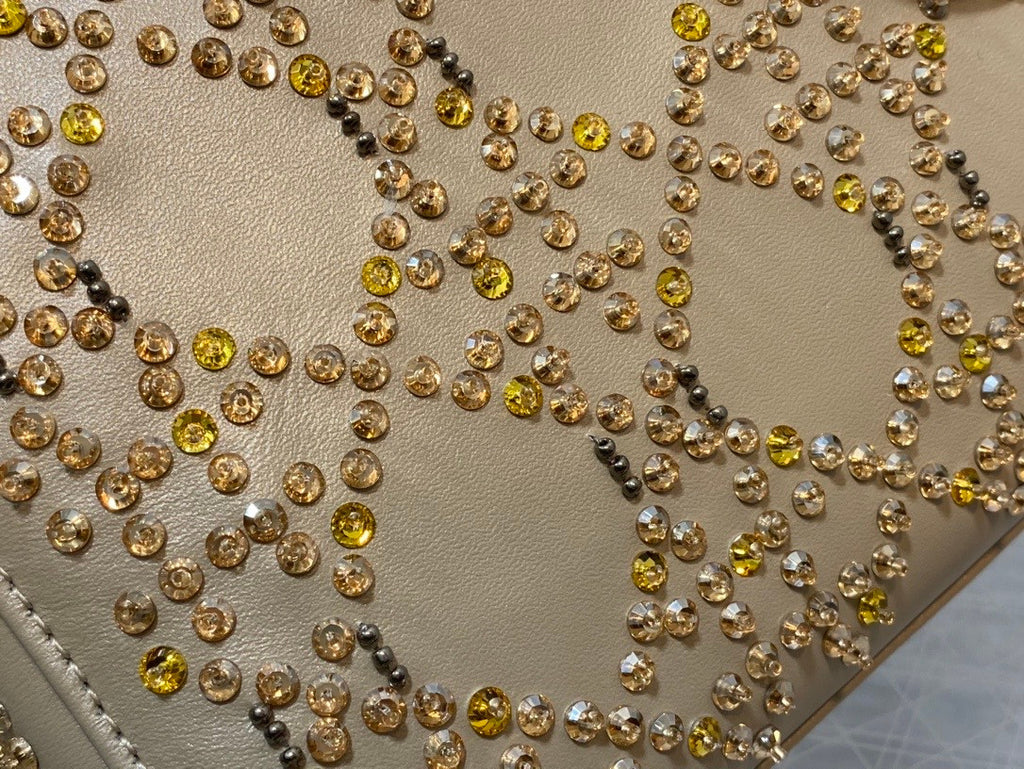 Christian Dior MINI LADY DIOR BAG Metallic Cannage Calfskin with Platinum Beaded Embroidery