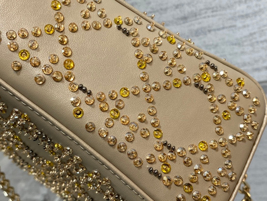 Christian Dior MINI LADY DIOR BAG Metallic Cannage Calfskin with Platinum Beaded Embroidery