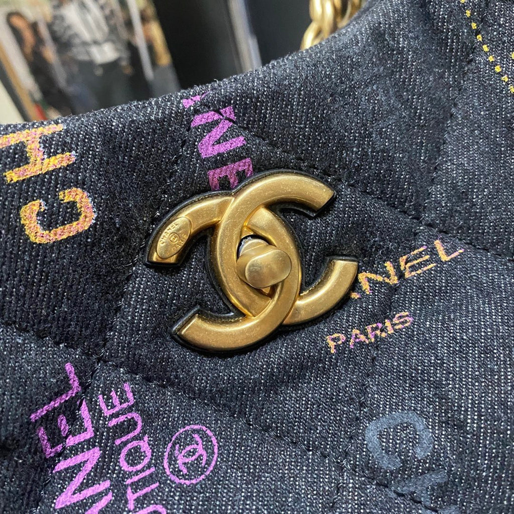 Chanel MAXI BLACK DENIM HOBO BAG