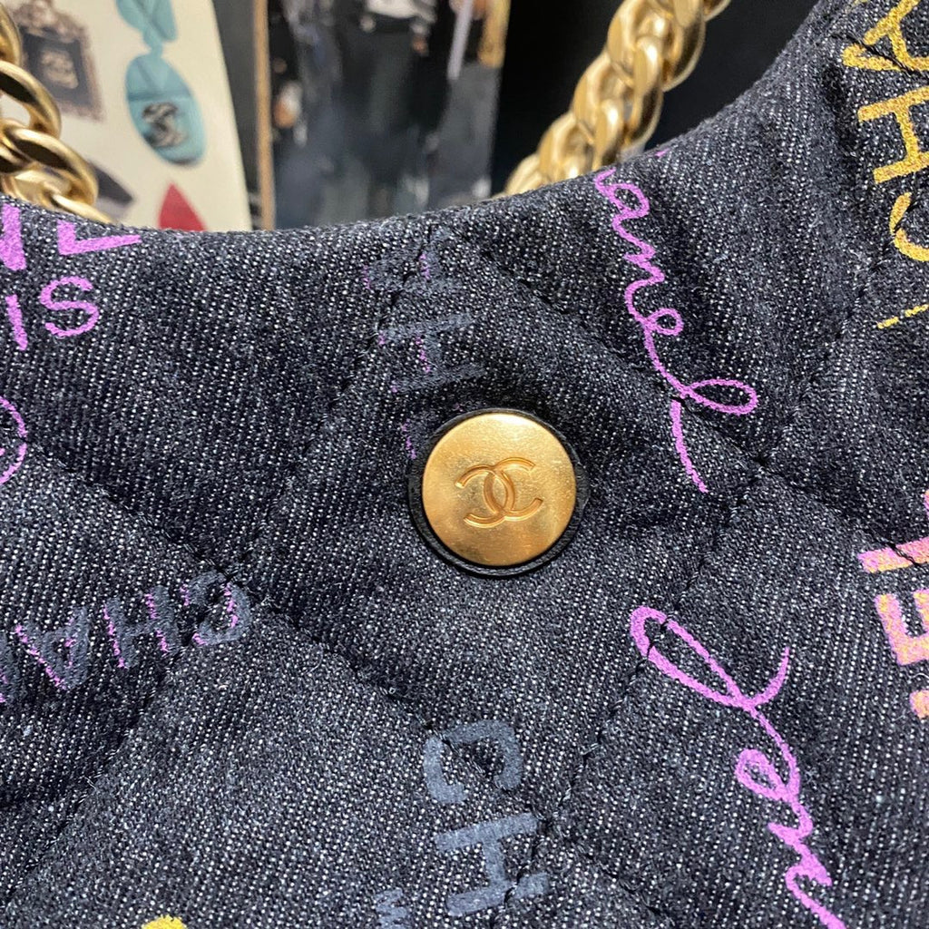 Chanel MAXI BLACK DENIM HOBO BAG