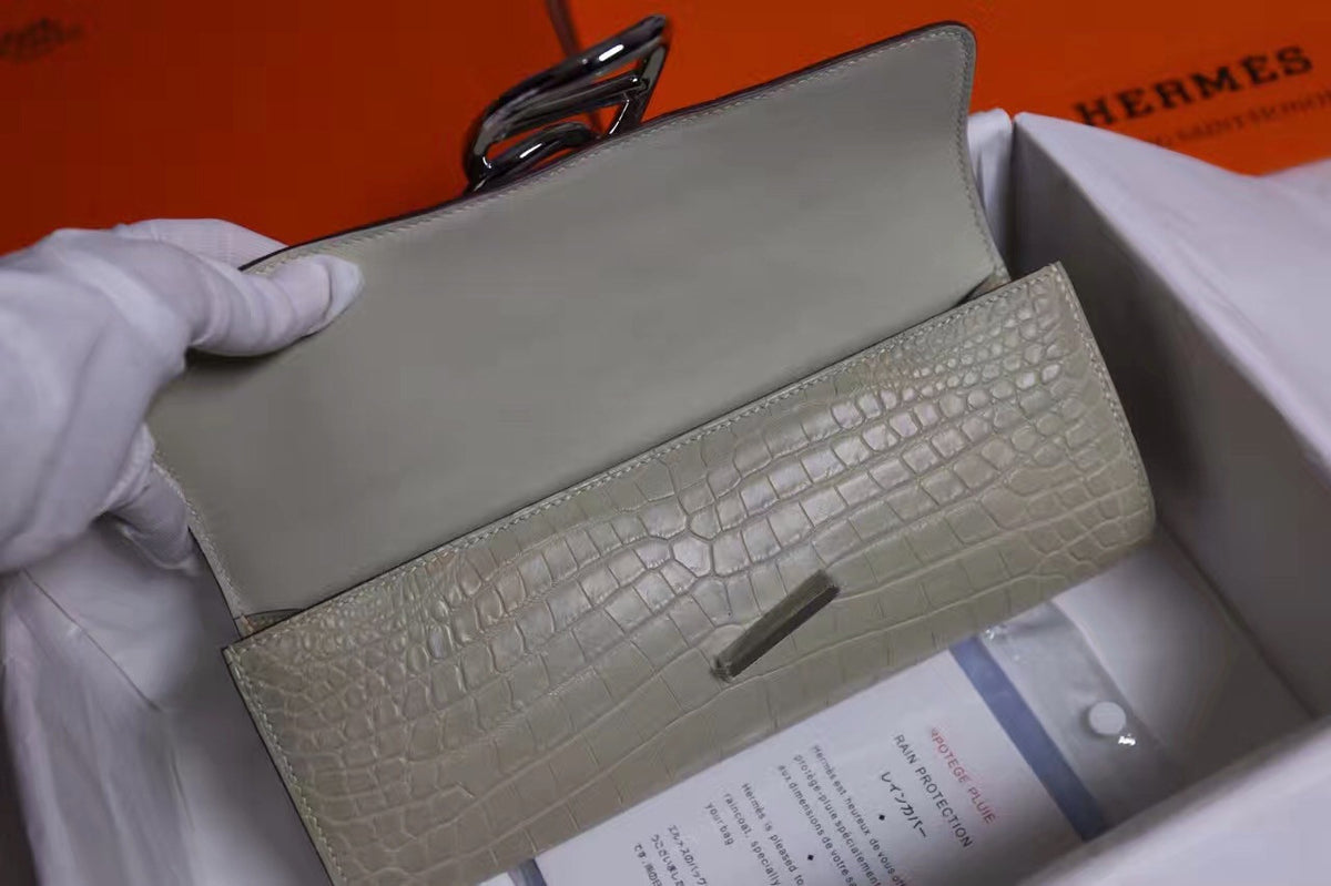 Hermes Egée Clutch Grey Crocodile