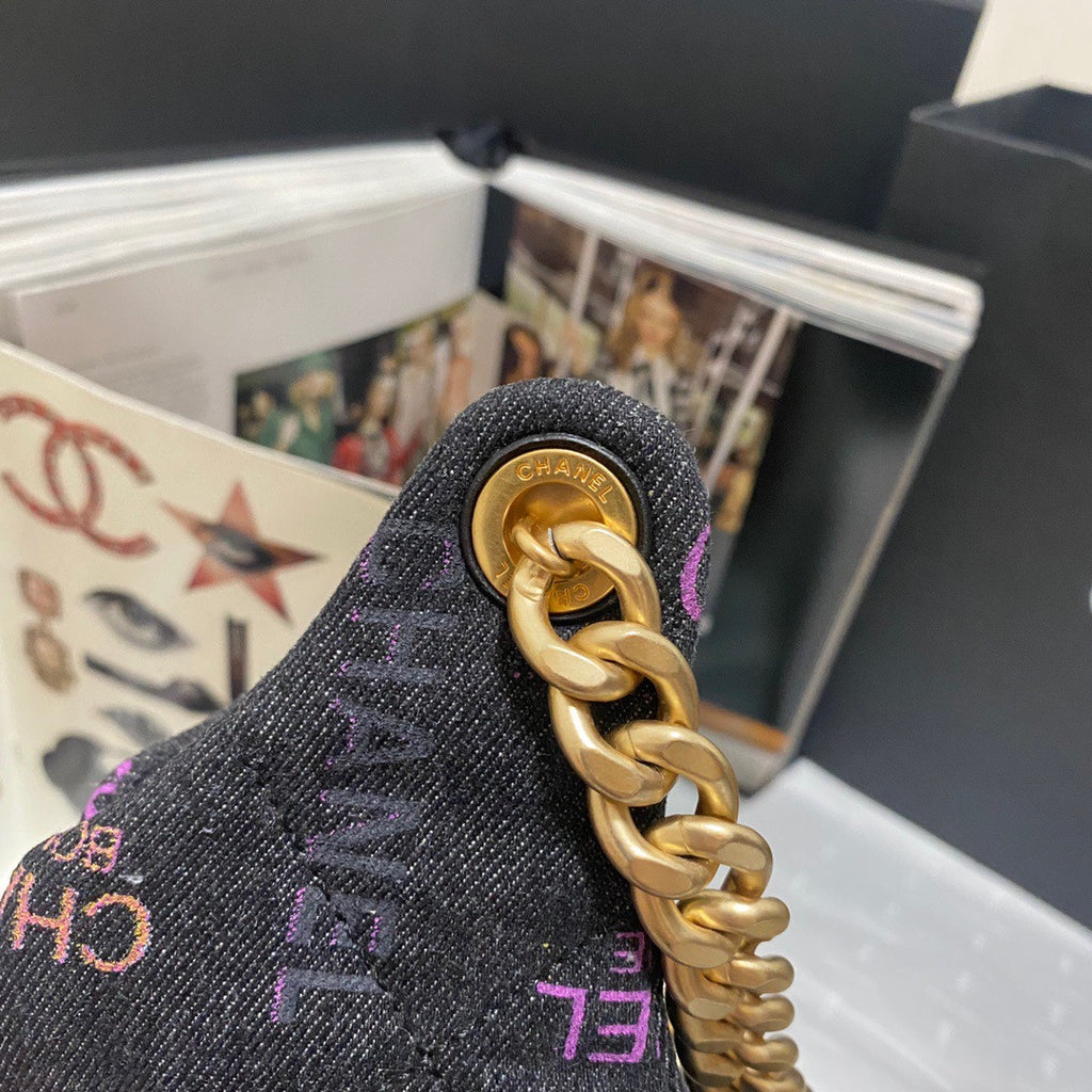 Chanel MAXI BLACK DENIM HOBO BAG