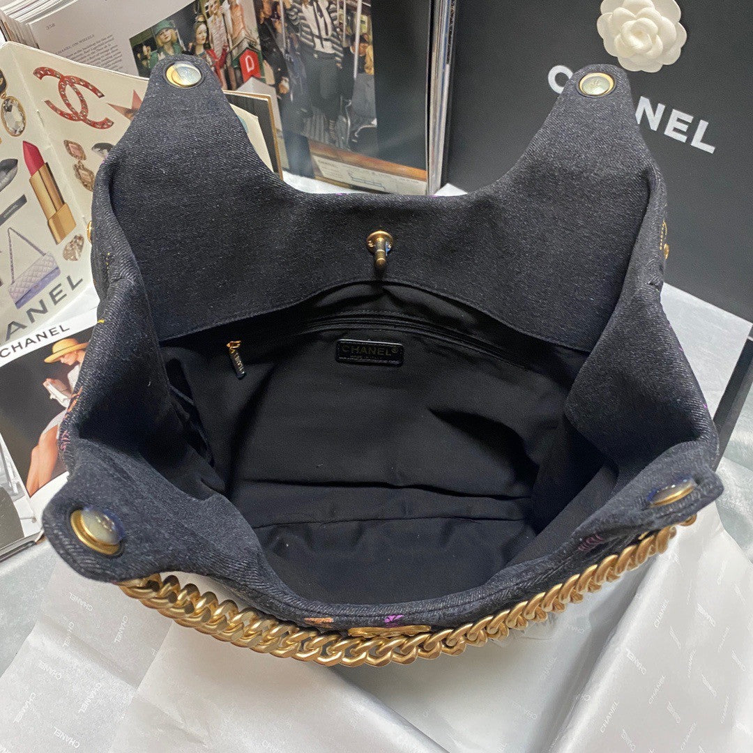 Chanel MAXI BLACK DENIM HOBO BAG