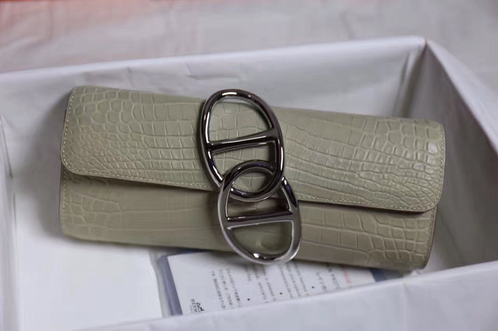 Hermes Egée Clutch Grey Crocodile