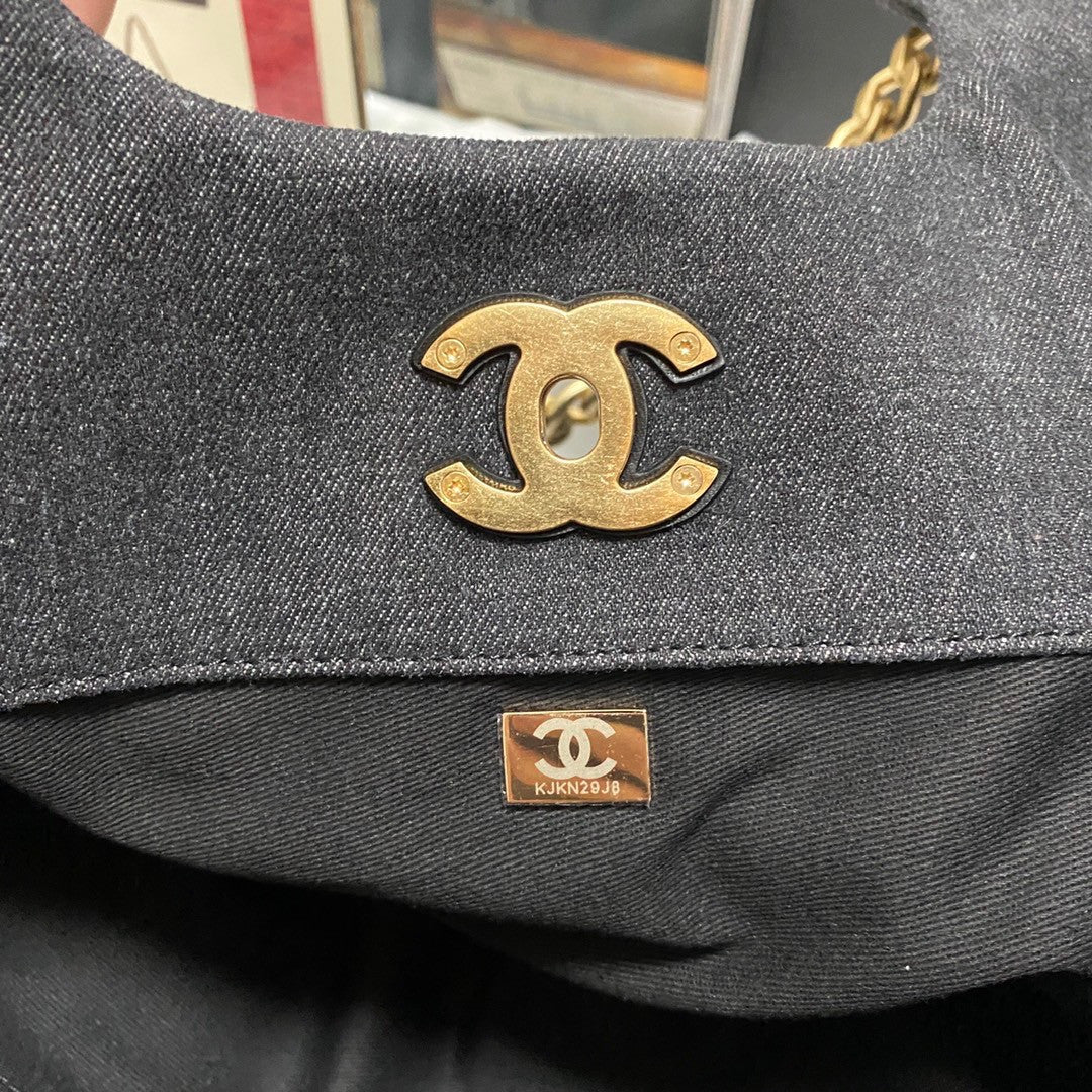 Chanel MAXI BLACK DENIM HOBO BAG