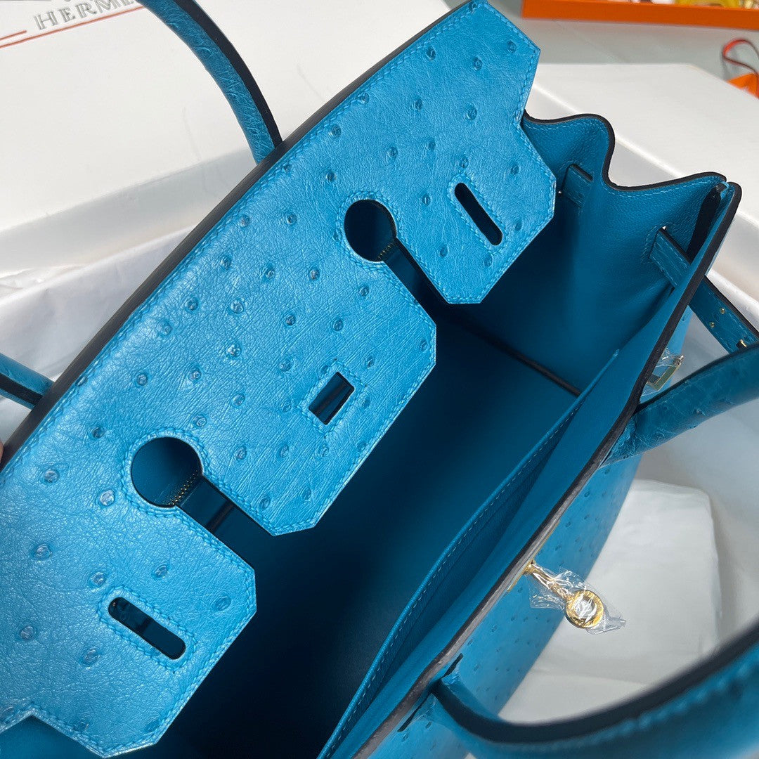 Hermes Blue Izmir Birkin Bag 30cm KK Ostrich Leather Gold Hardware