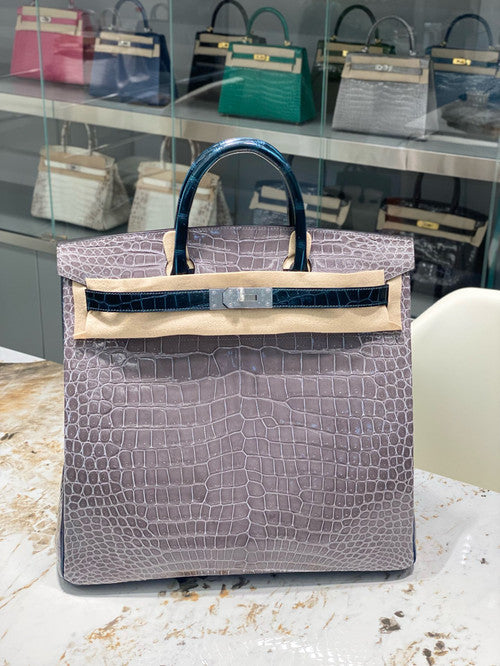 Hermes Special Order Green/ Grey  Birkin 40 in Porosus  Crocodile with Palladium hardware Hermes