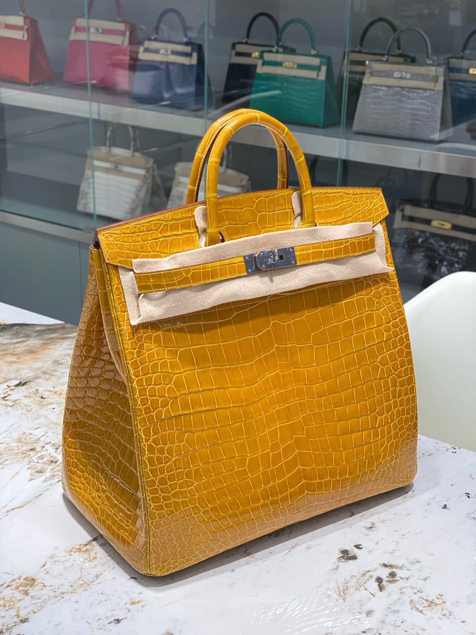 Hermes Gold Birkin 40 in Porosus  Crocodile with Palladium hardware Hermes