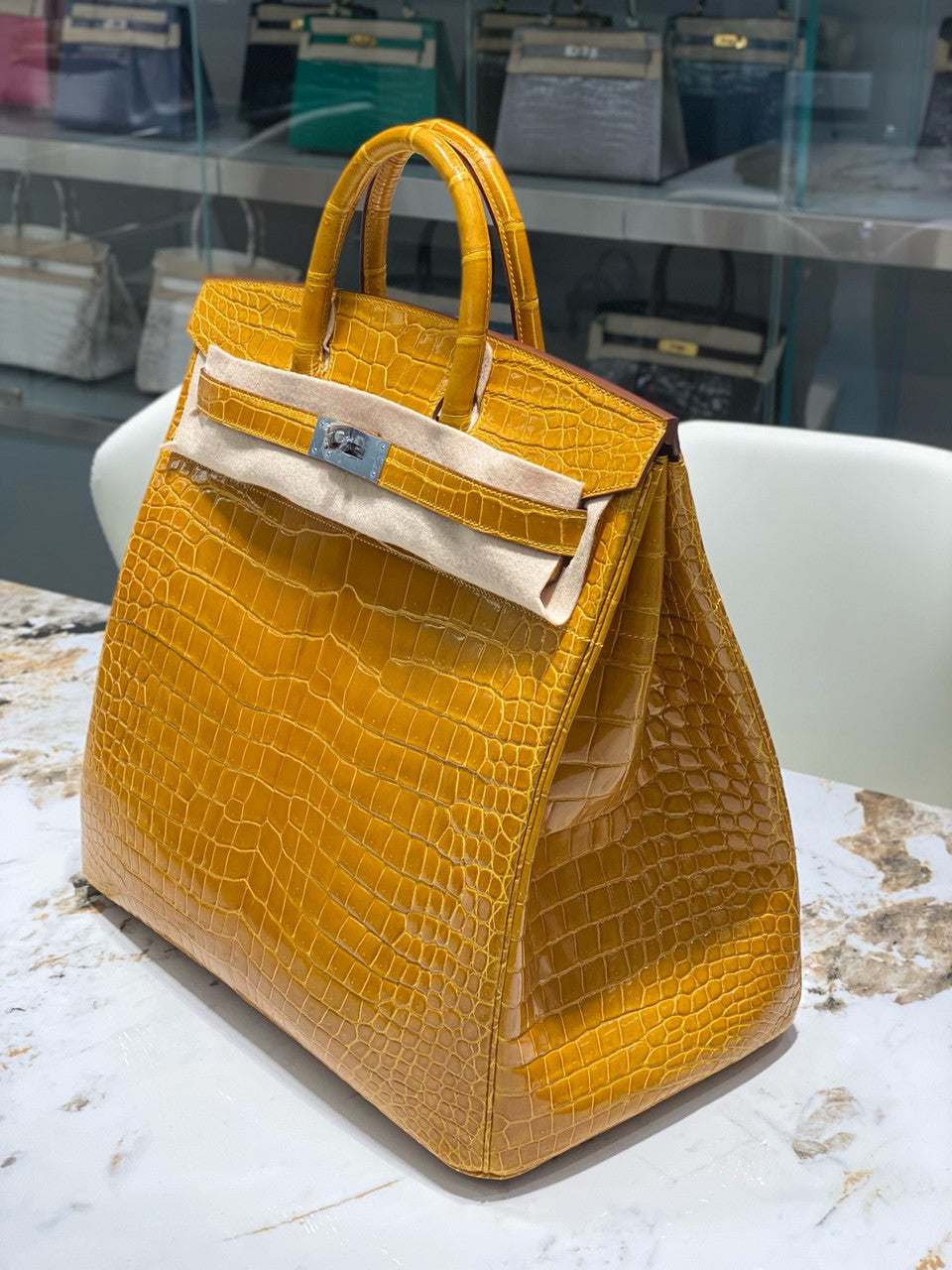 Hermes Gold Birkin 40 in Porosus  Crocodile with Palladium hardware Hermes