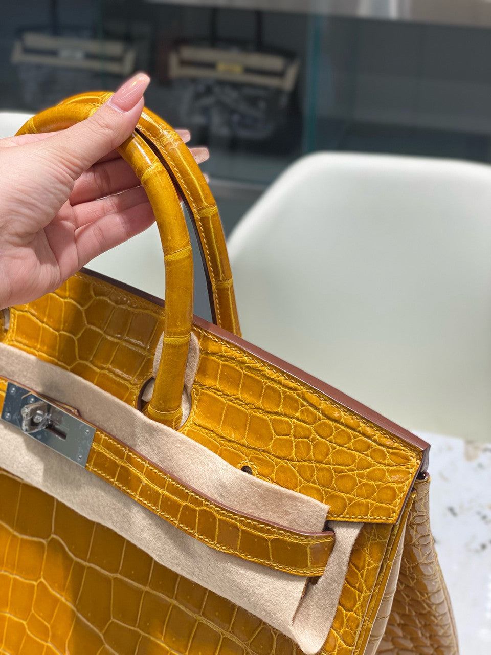 Hermes Gold Birkin 40 in Porosus  Crocodile with Palladium hardware Hermes