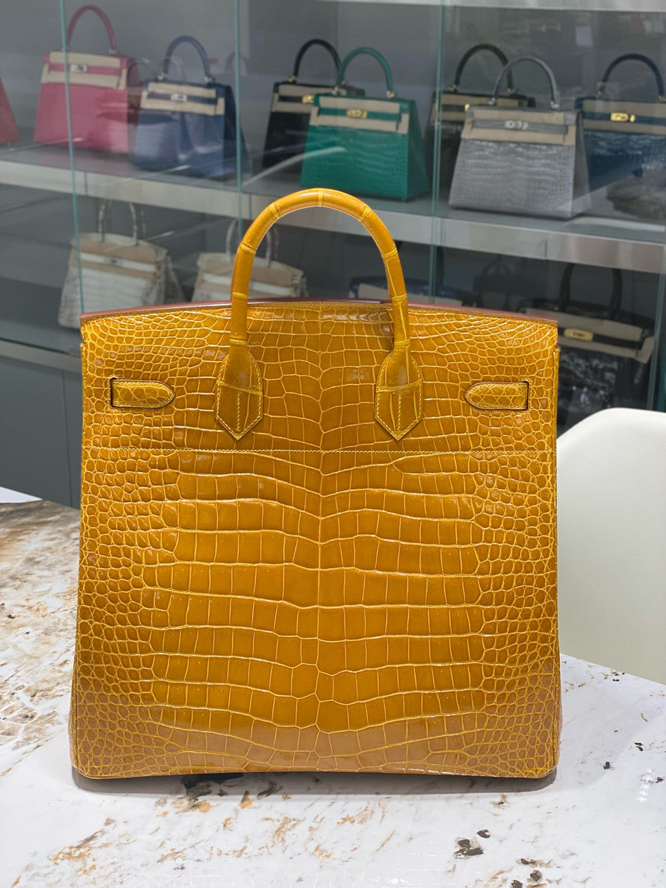 Hermes Gold Birkin 40 in Porosus  Crocodile with Palladium hardware Hermes
