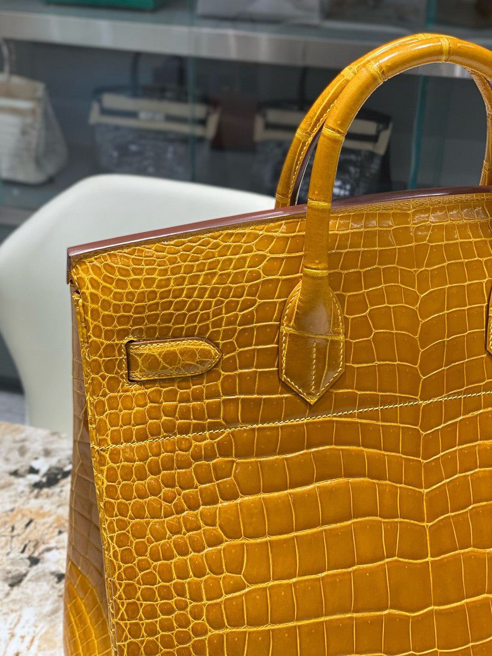 Hermes Gold Birkin 40 in Porosus  Crocodile with Palladium hardware Hermes