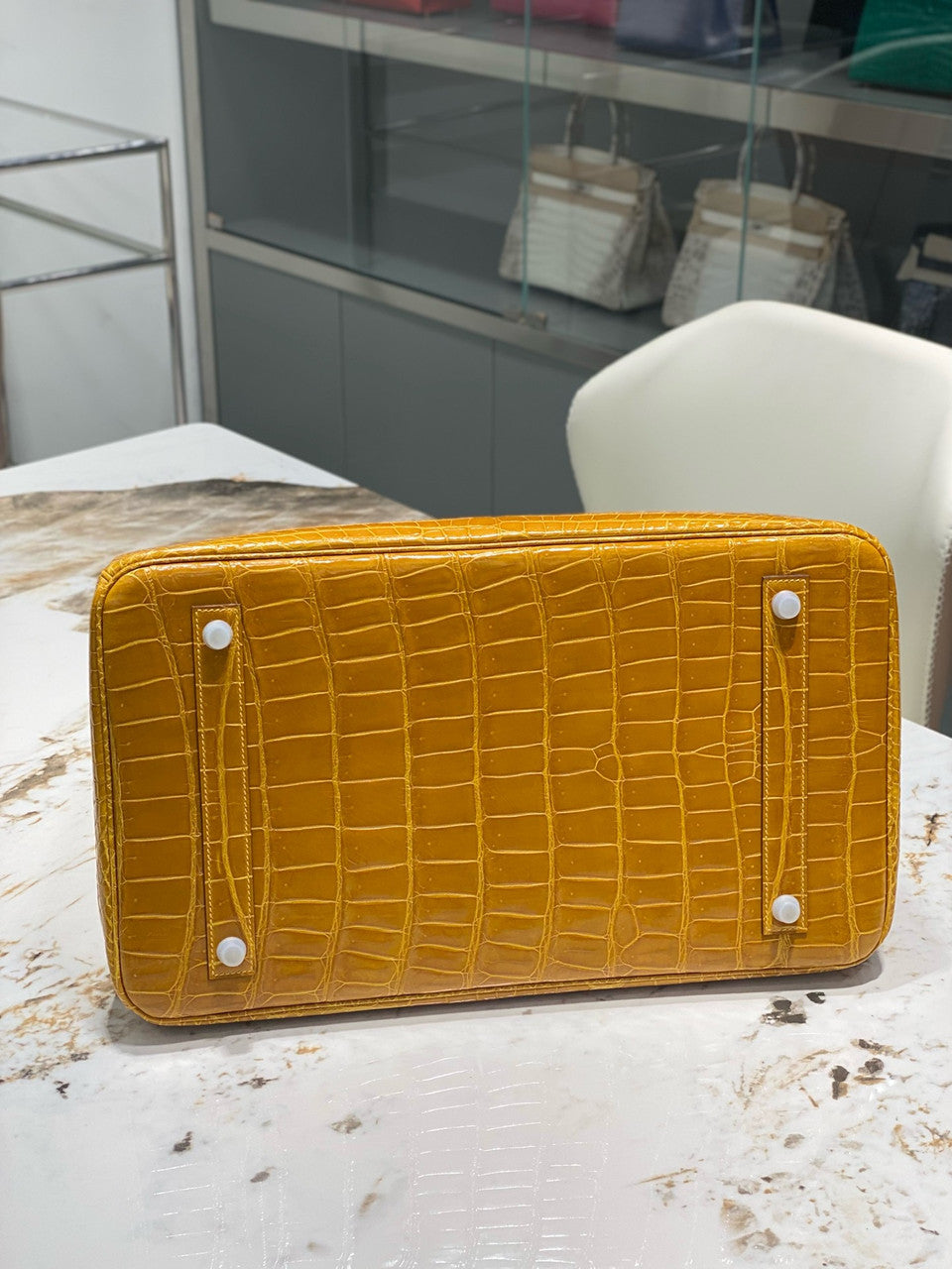 Hermes Gold Birkin 40 in Porosus  Crocodile with Palladium hardware Hermes
