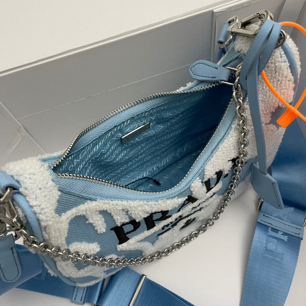 Prada Re-Edition 2006 embroidered drill shoulder bag Blue