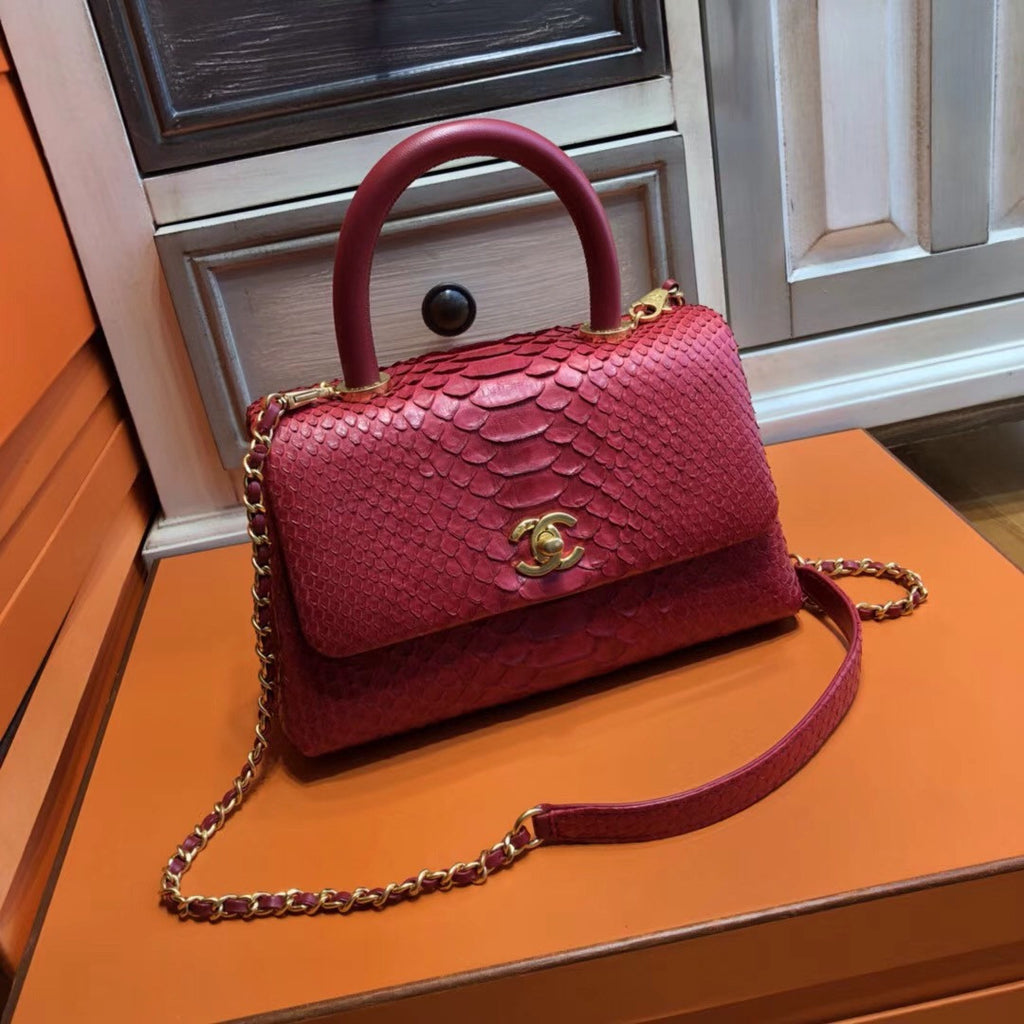 Chanel Red Python Flap Bag with top handle