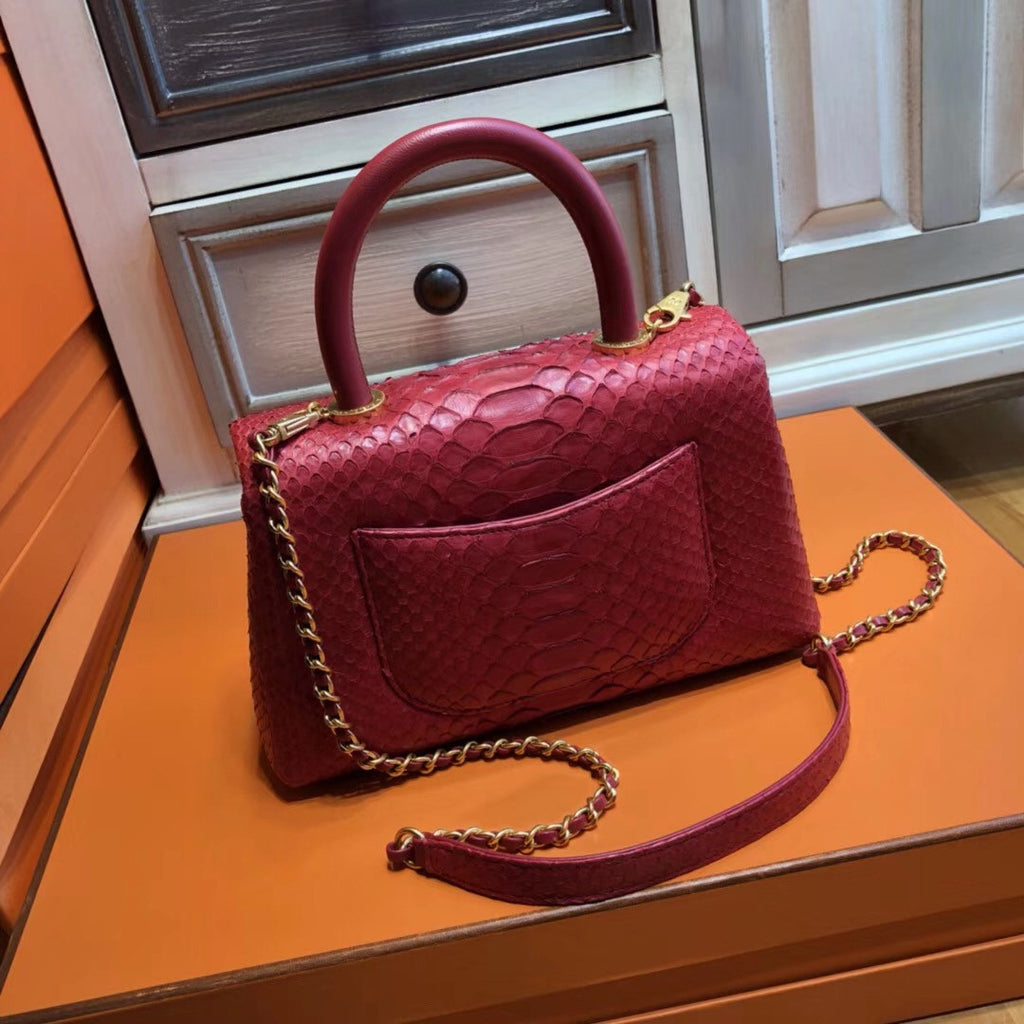 Chanel Red Python Flap Bag with top handle