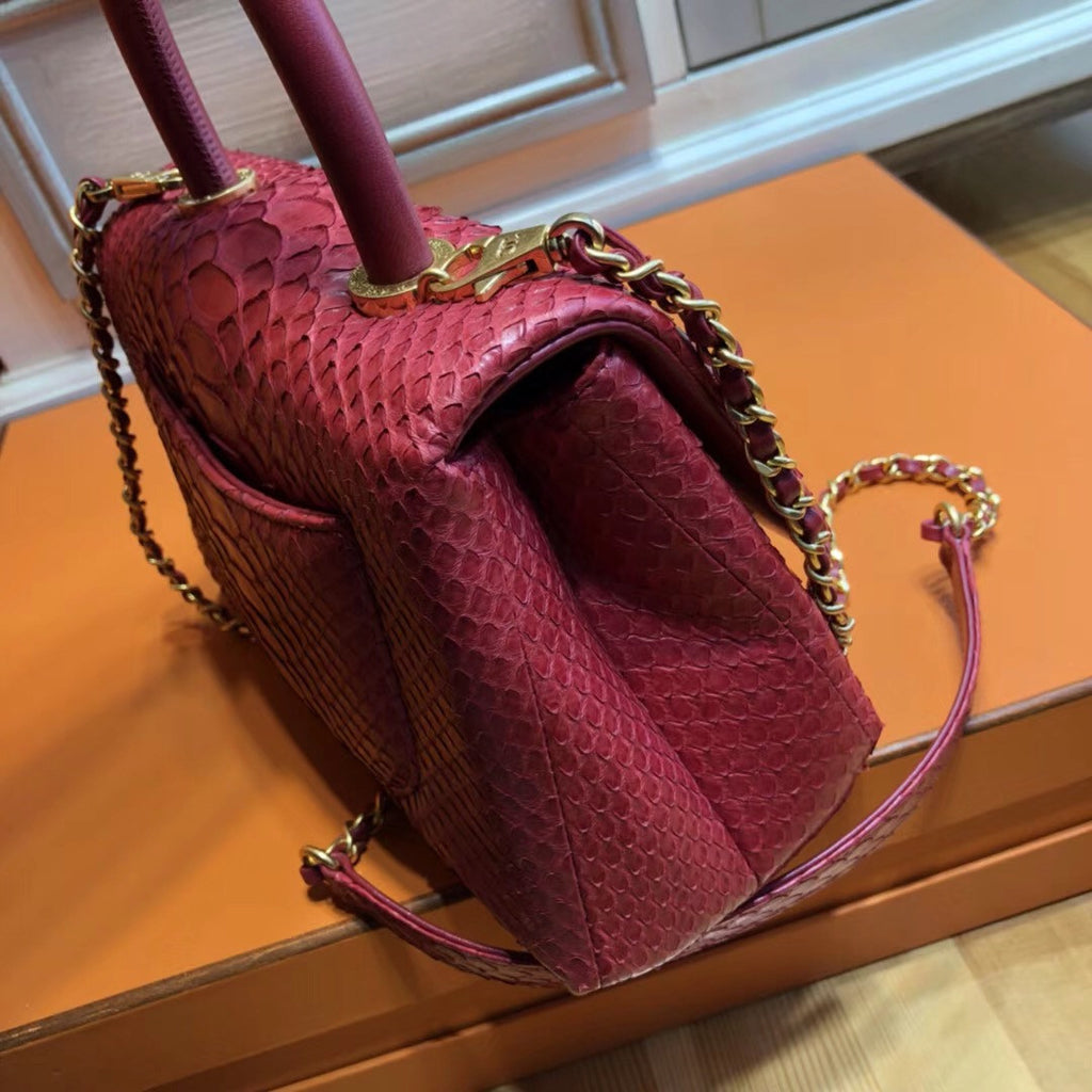 Chanel Red Python Flap Bag with top handle