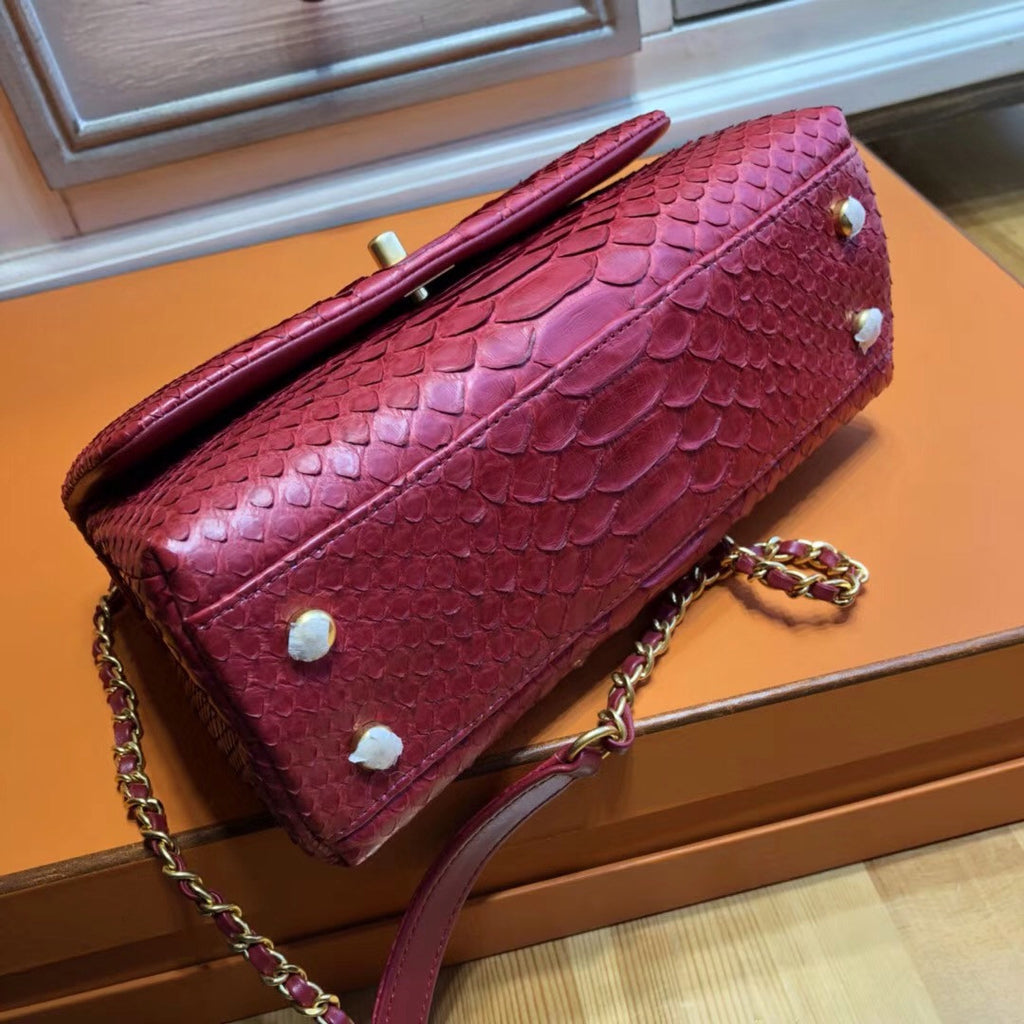 Chanel Red Python Flap Bag with top handle