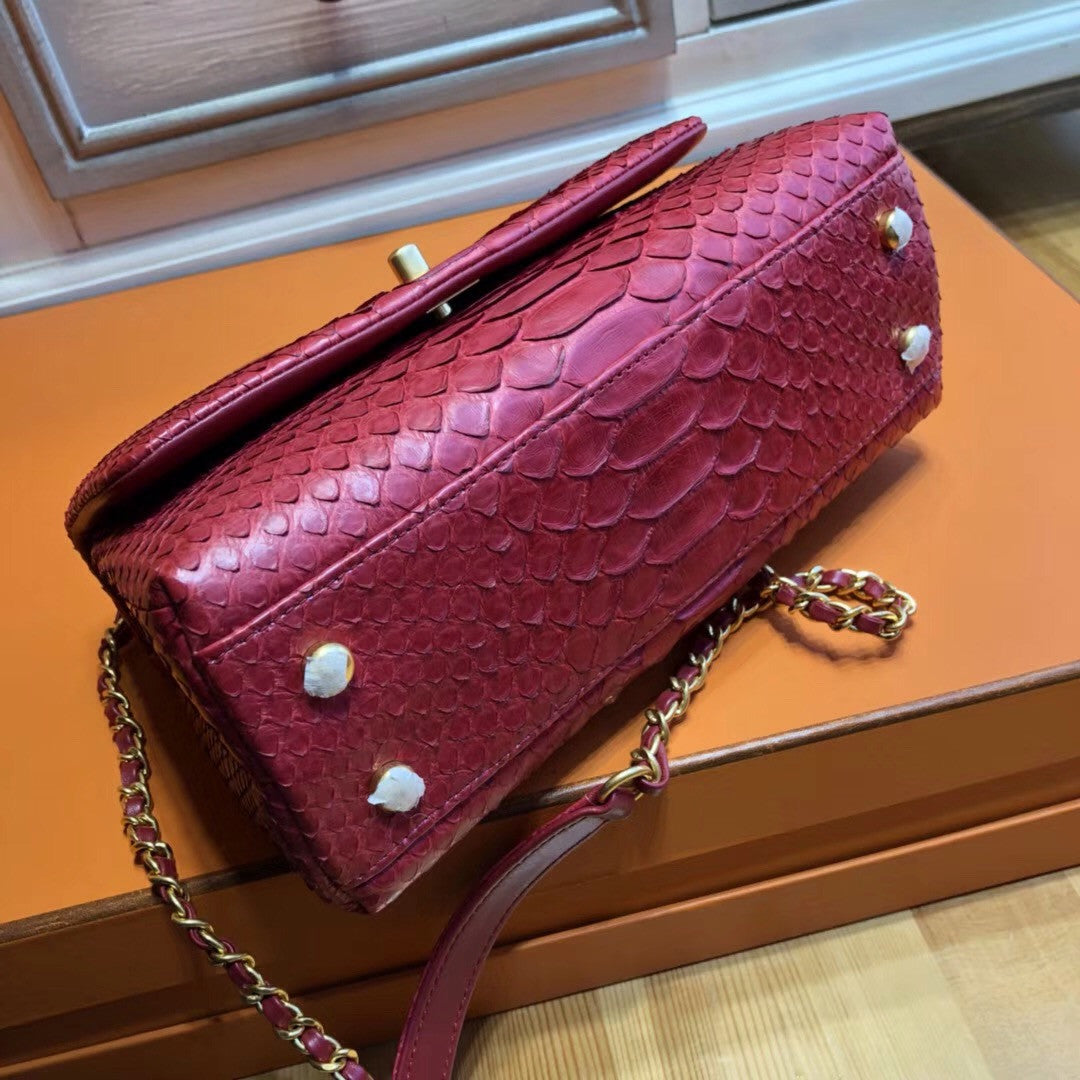 Chanel Red Python Flap Bag with top handle