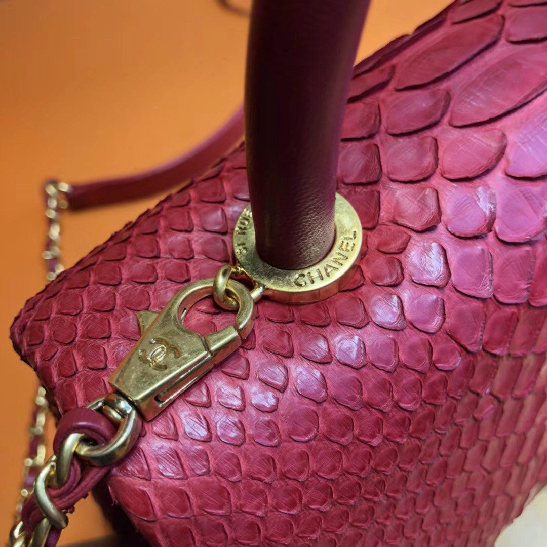 Chanel Red Python Flap Bag with top handle