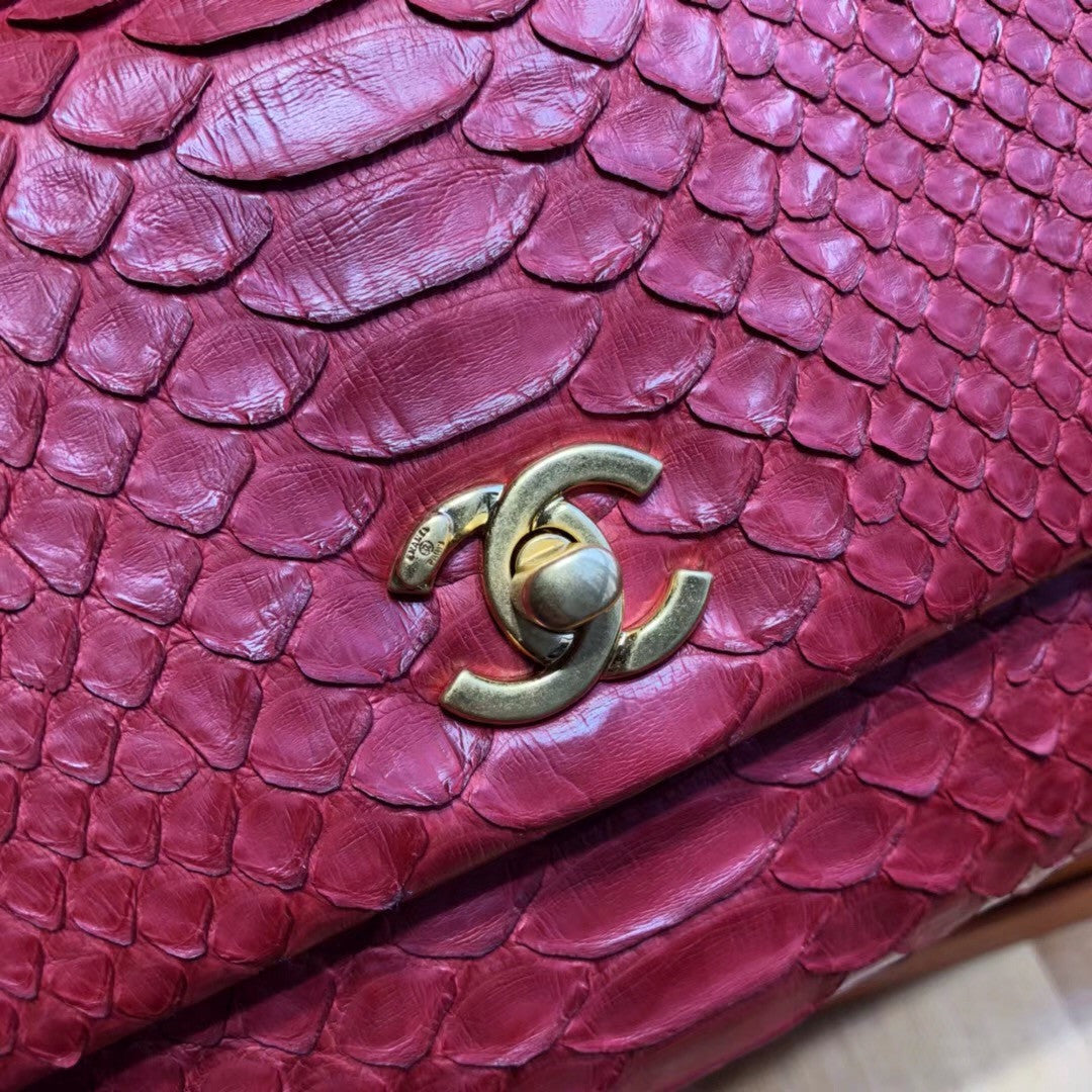 Chanel Red Python Flap Bag with top handle