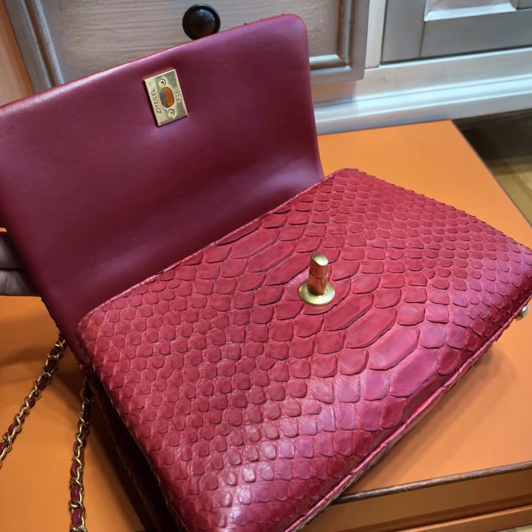 Chanel Red Python Flap Bag with top handle