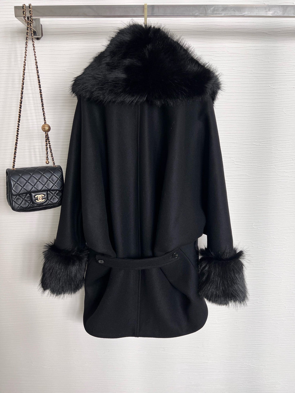 Saint Laurent OVERSIZE COAT IN WOOL FELT AND ANIMAL-FREE FUR