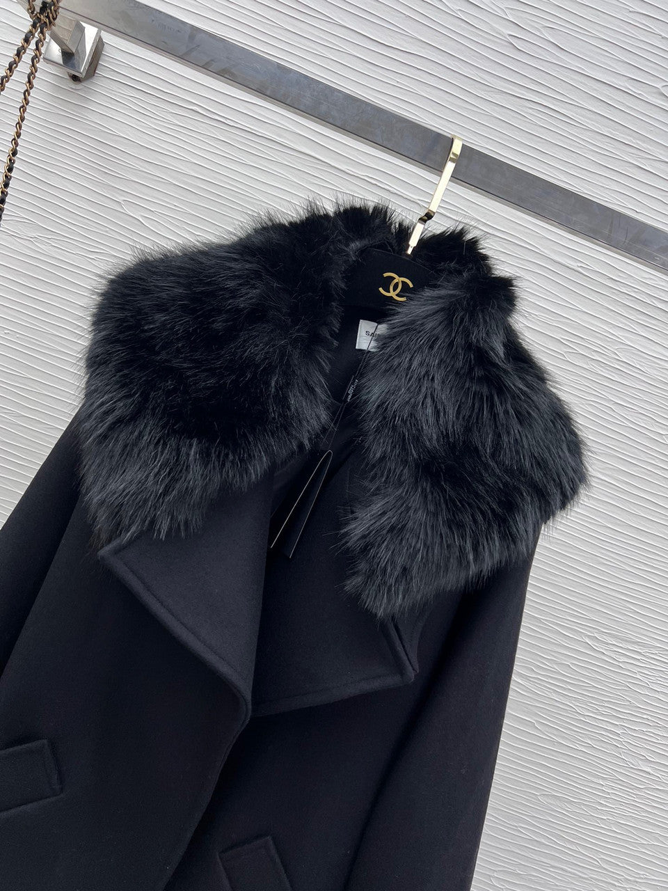 Saint Laurent OVERSIZE COAT IN WOOL FELT AND ANIMAL-FREE FUR