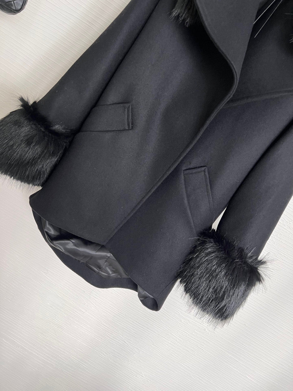 Saint Laurent OVERSIZE COAT IN WOOL FELT AND ANIMAL-FREE FUR