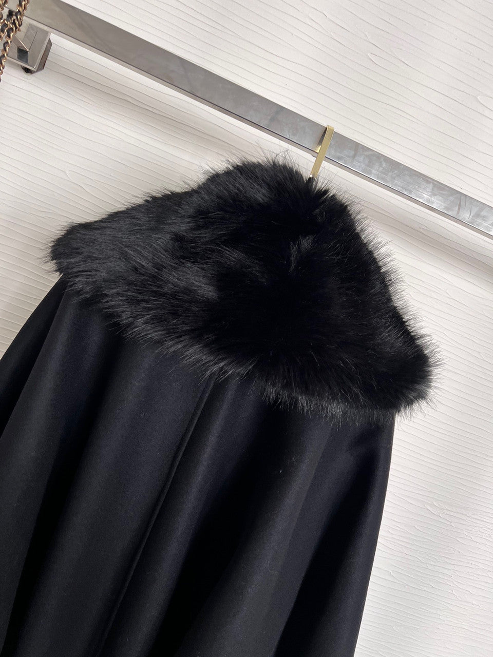 Saint Laurent OVERSIZE COAT IN WOOL FELT AND ANIMAL-FREE FUR