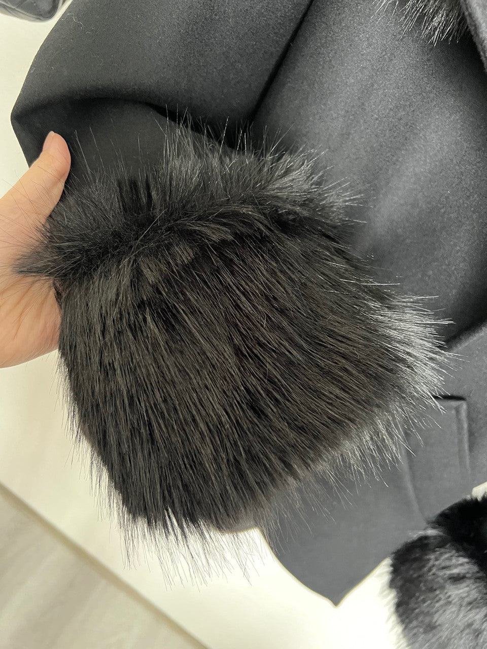 Saint Laurent OVERSIZE COAT IN WOOL FELT AND ANIMAL-FREE FUR