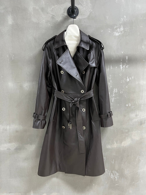 Chanel Double-Breasted Leather Trench Coat front view