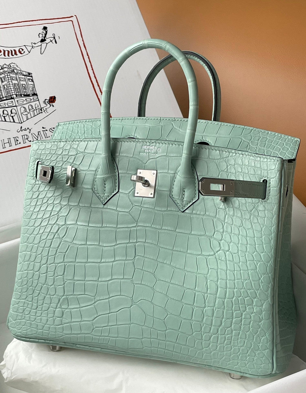 Hermes Birkin 25cm 6W Menthe Matte Alligator  with Palladium hardware