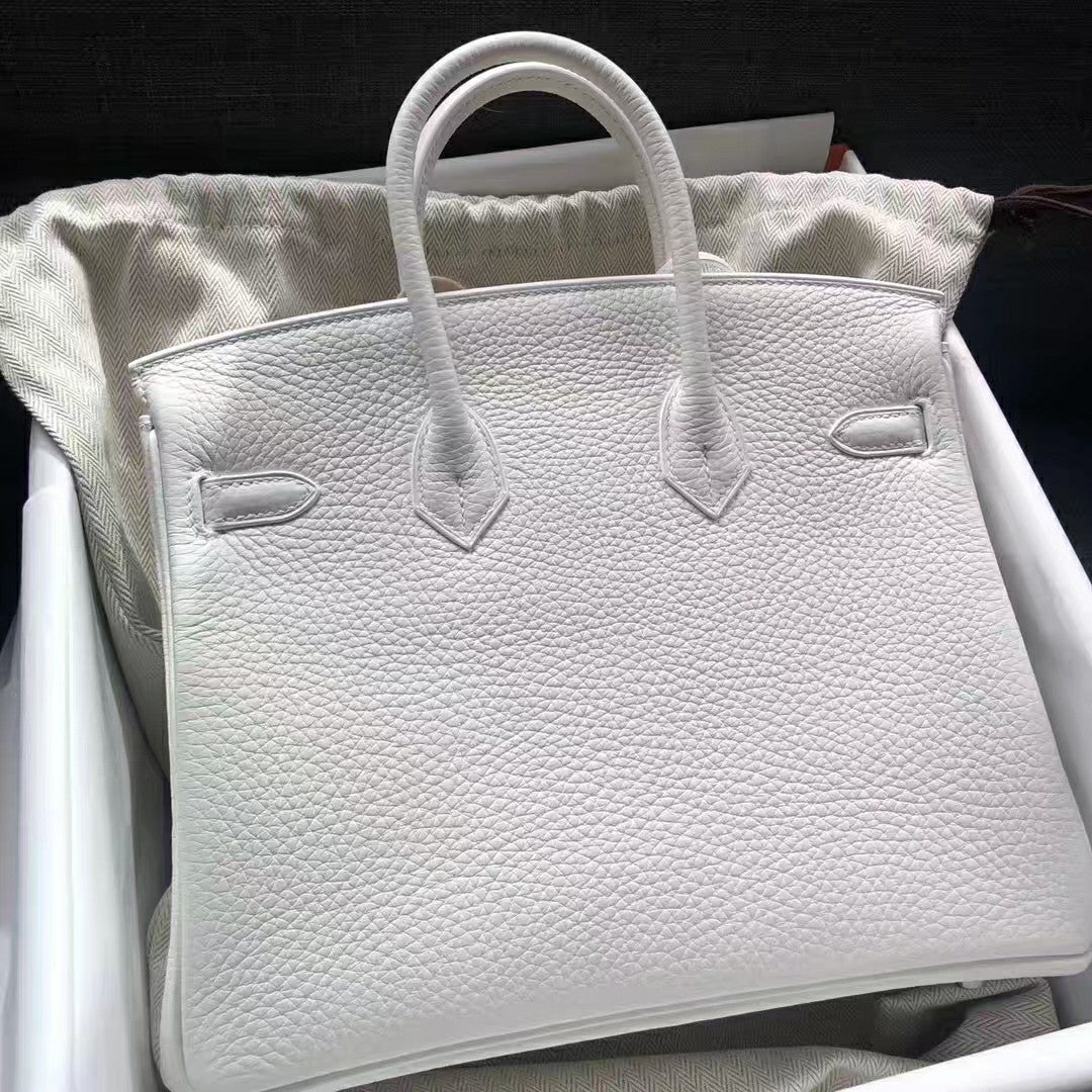 Hermes White Horseshore Birkin 25 Togo leather Palladium Hardware