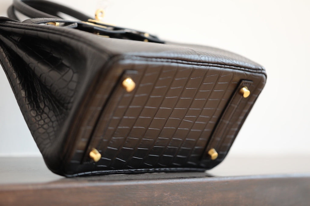 HERMES BIRKIN 30 BAG MATT BLACK ALLIGATOR GOLD HARDWARE