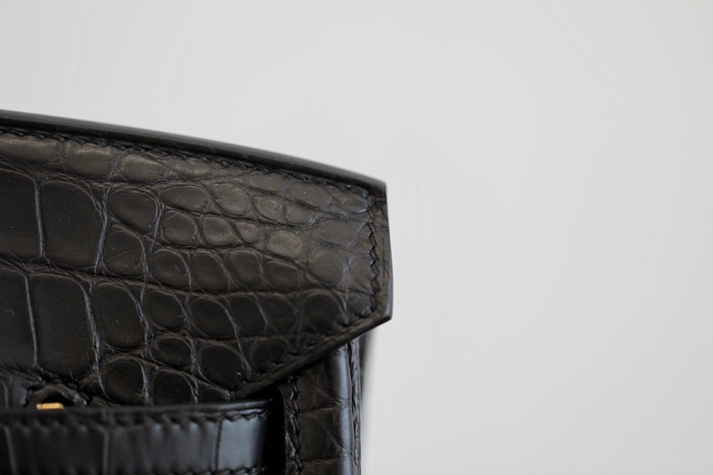HERMES BIRKIN 30 BAG MATT BLACK ALLIGATOR GOLD HARDWARE