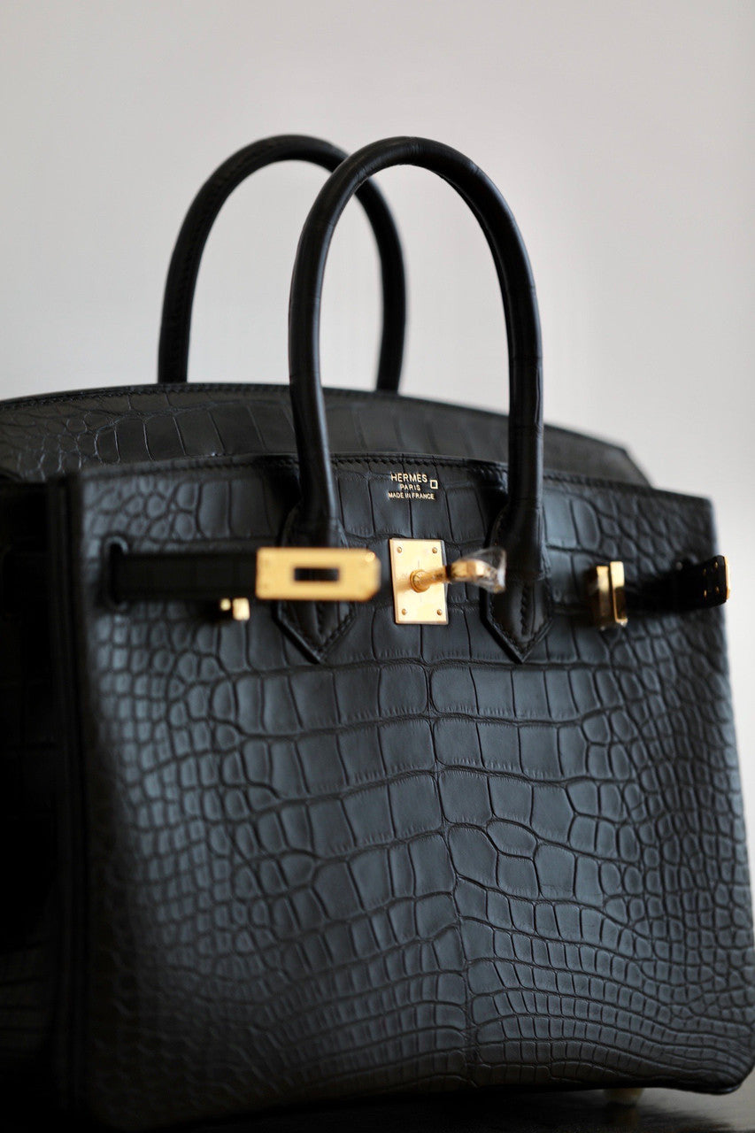 HERMES BIRKIN 30 BAG MATT BLACK ALLIGATOR GOLD HARDWARE
