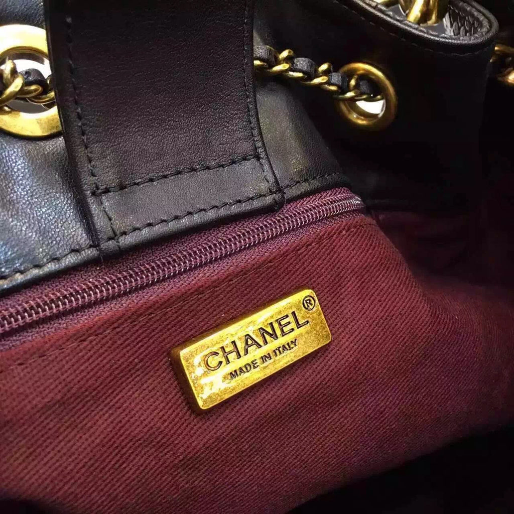 Chanel Drawstring Bag Python &Gold Metal Black A93479